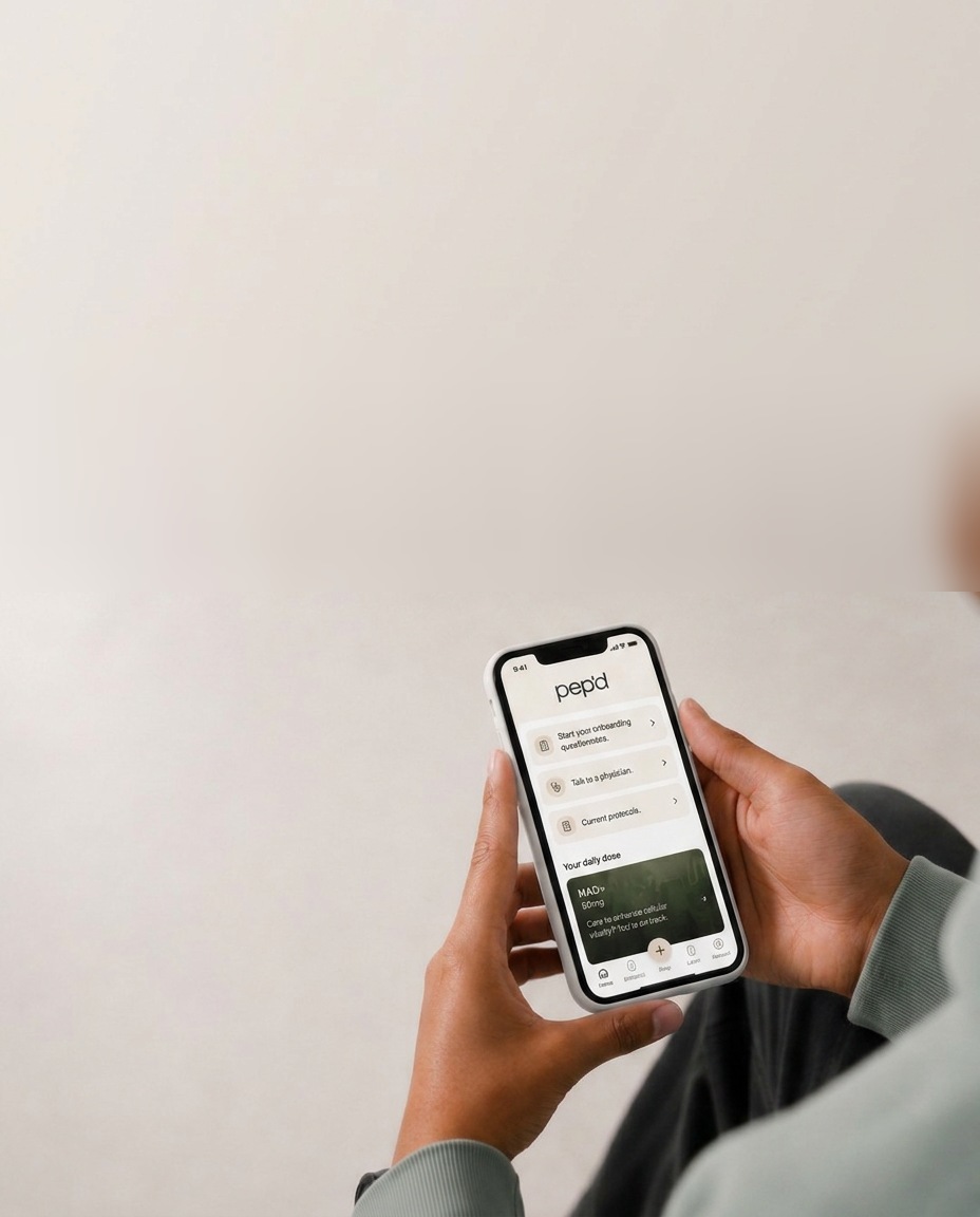 Woman completing the pep'd health assessment on her phone at home